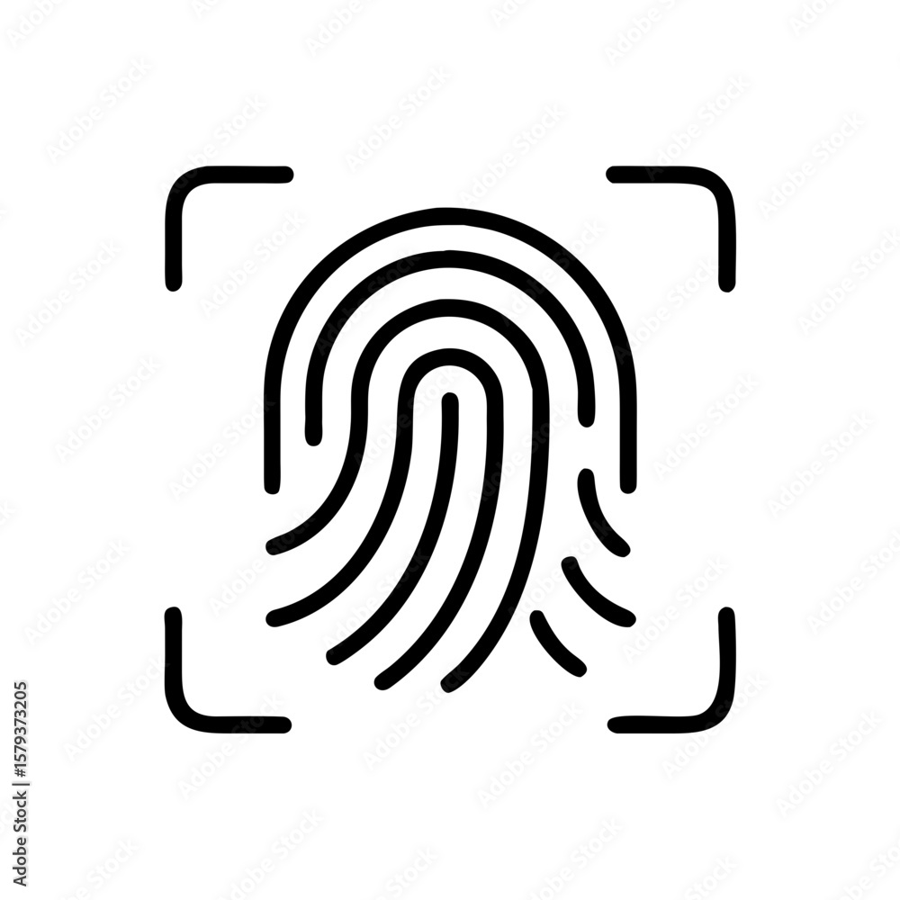 Poster illustration of a fingerprint scan with a square frame in black and white minimalist design vector a