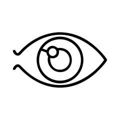Illustration of a stylized eye with a circular iris and a small round pupil in black outline