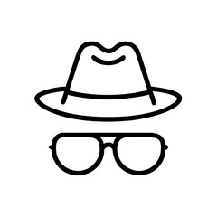 Illustration of a fedora hat with a dark band and a pair of round glasses on a white background