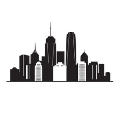 Modern city skyline silhouette with tall buildings and geometric shapes