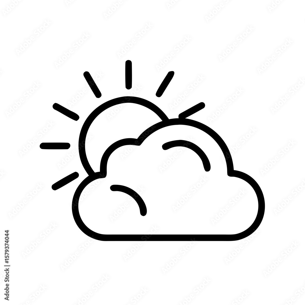 Aufkleber outline drawing of a sun partially obscured by a cloud with sun rays visible on the left side of ima