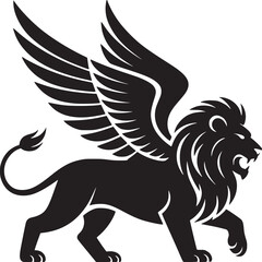 Fototapeta premium Winged Lion, Lion Silhouette, Winged Animal, Black Icon