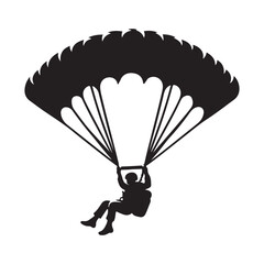 Silhouette of a Person Skydiving with Open Parachute