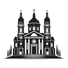 Detailed Silhouette of a Baroque-Style Church Architecture