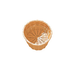 Top view of a woven wicker basket with a white background