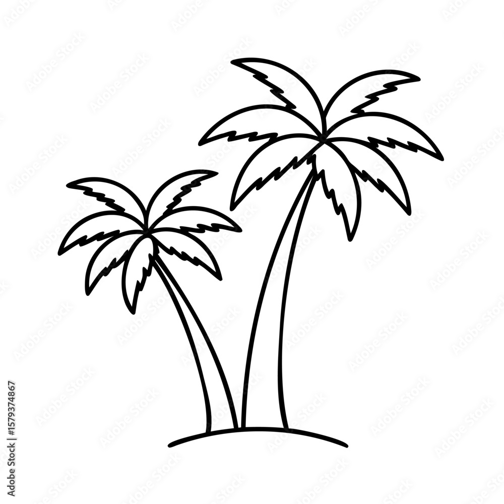 Poster two palm trees on with simple outline style palms