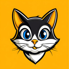 Fototapeta premium Cute cartoon cat smiling on orange background