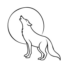 A howling wolf silhouette with a full moon night animal