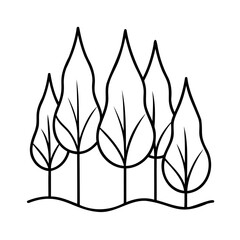Stylized five trees with leaf shapes on a forest nature