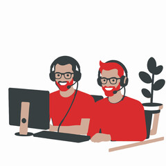 Customer Support Team Illustration- Dedicated Agents with Headsets Helping Clients Online- Call Center Professionals Providing Excellent Service- Friendly Faces at Work