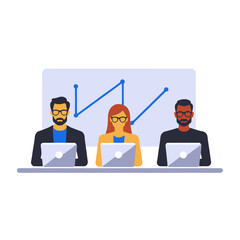 Diverse Team Analyzing Growth Charts on Laptops- Business Professionals Collaborating on Data-Driven Strategy- Analyzing Graphs for Success and Project Development