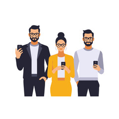 Diverse team using smartphones-Business professionals on mobile devices-Modern office communication with technology-Teamwork and digital connectivity-People connecting with smartphones
