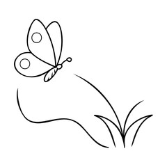 Butterfly flying near stylized grass on a insect nature