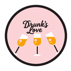 Drunk's Love Illustration - Romantic Alcohol Graphic with Champagne Glasses - Celebrate Intoxicated Love and Good Times - Perfect for Bars or Valentine's Day Gifts