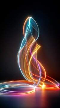 Abstract glowing light ribbon twisting in dark space