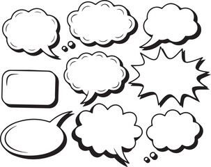 Hand Drawn Comic Speech Bubble Set – Black and White Doodle Style