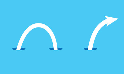 Curved white arrow that goes in and out of holes in&nbsp;the&nbsp;ground.