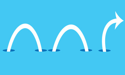 Curved white arrow that goes in and out of holes in the ground.