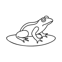 Outline a frog sitting on a lily pad against a amphibian graphic