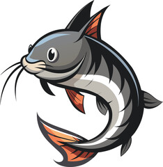 Adorable Cartoon Catfish Illustration, Aquatic Animal Design, Perfect for Children's Books and Branding