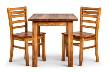 Fototapeta premium Wooden table and chairs set isolated on white background
