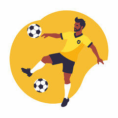 Soccer Player Juggling Skills-Football Skills Illustration-Professional Athlete Performing with Balls-Soccer Training and Practice-Yellow Jersey and Black Shorts Outfit