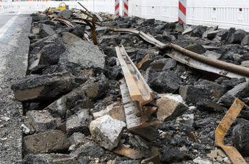 Demolished Tram Tracks Urban Rubble