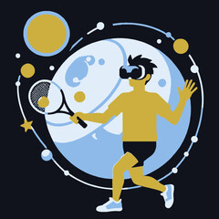 VR Tennis in Space-Immersive Gaming with Virtual Reality-Experience the Future of Tennis-Metaverse Sports with VR Headset-Interstellar Tennis Fun-Gaming Beyond Reality