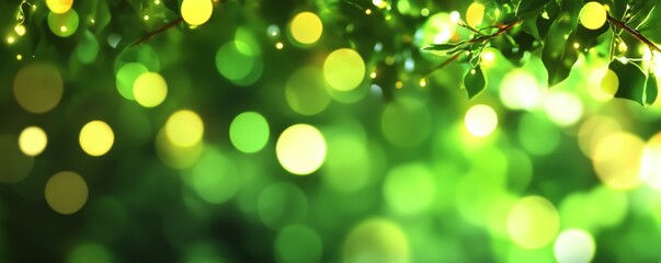 Fototapeta premium Green Bokeh Lights and Leaves, Nature Photography, Green Background Nature photography, bokeh
