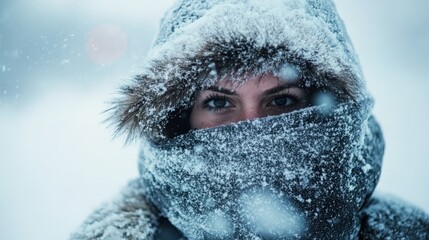 Close-up of a person covered in snow.