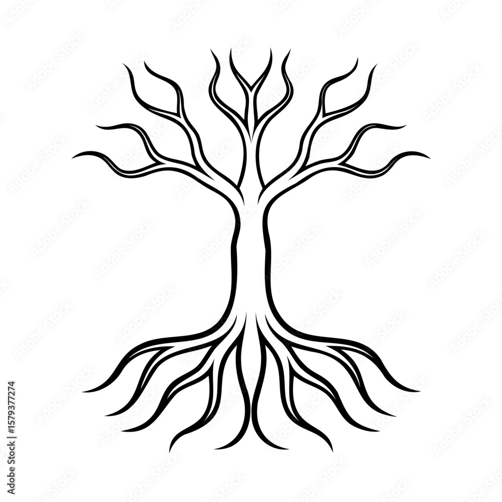 Poster tree with roots branches on graphic design element nature