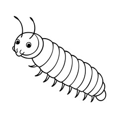 Cartoon caterpillar with segmented body antennae on insect outline