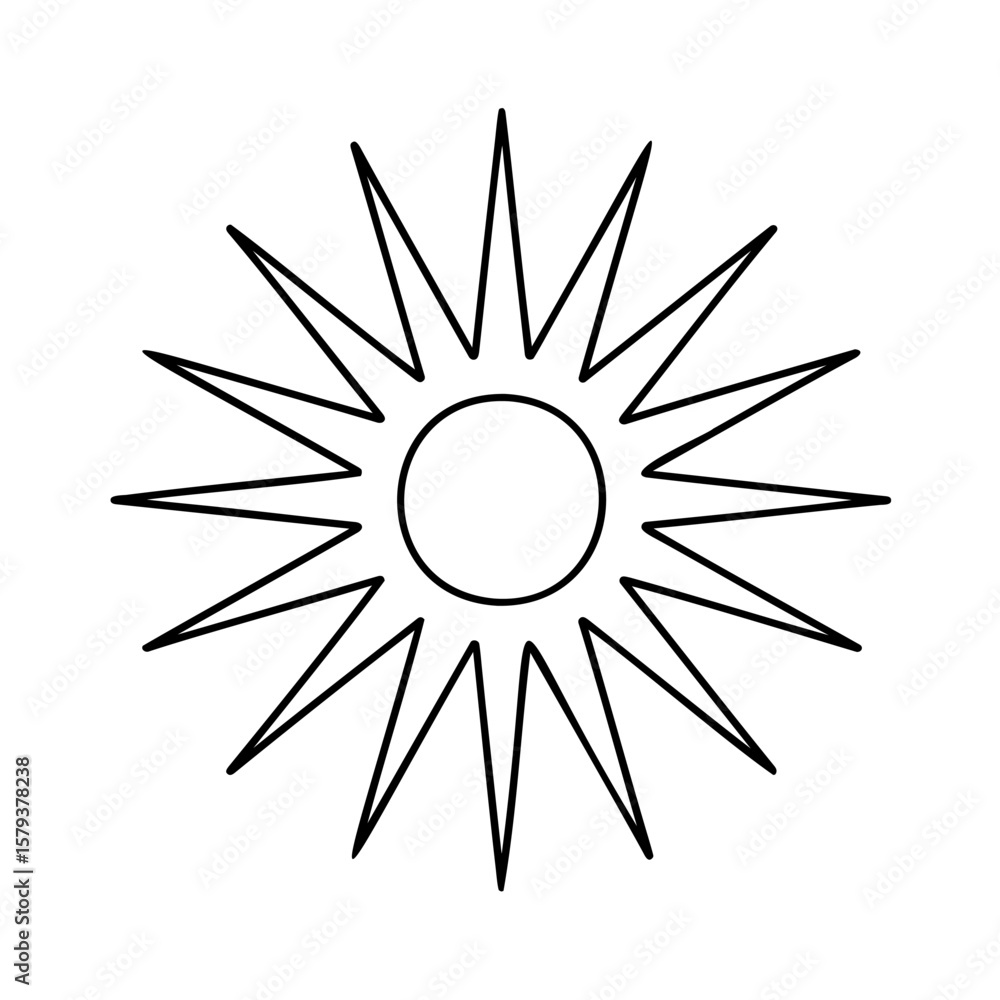 Poster outline sunburst with a central circle sharp pointed rays on a vector