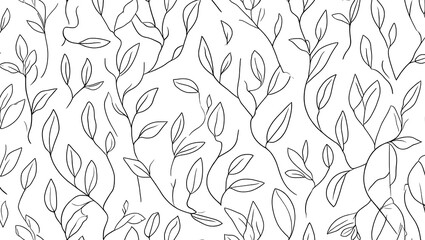 Black and White Line Art Seamless Leaf Pattern leaves