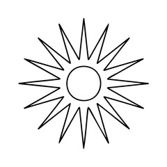 Outline sunburst with a central circle sharp pointed rays on a vector