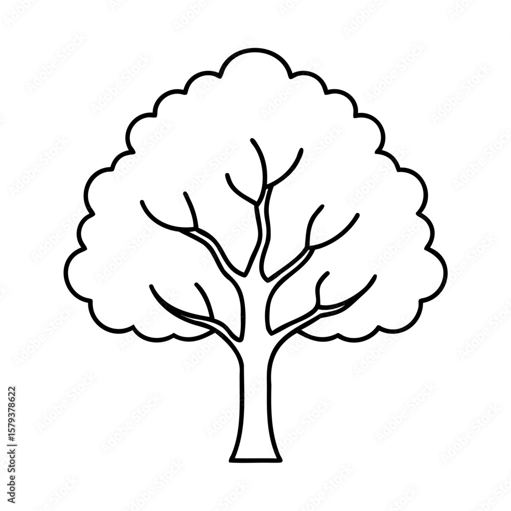 Poster outline tree with a rounded canopy branches on a graphic nature