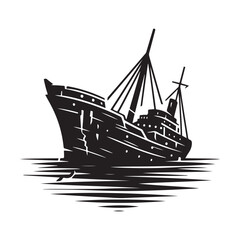 Derelict Shipwreck Silhouette Illustration in Calm Ocean Waters