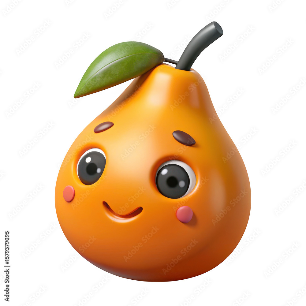Poster 3d cute pear character isolated on transparent background