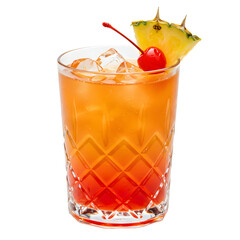 Colorful Fruit Cocktail with Ice and Citrus Slices Isolated on White Background