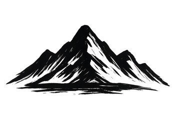 Hand-drawn mountains with black brush strokes creating a dramatic landscape illustration on transparent background