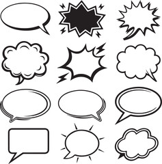 Hand Drawn Comic Speech Bubble Set – Black and White Doodle Style