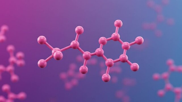 Close up of a pink molecular structure with spheres and rods on a gradient background design