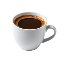 Obraz premium Cup of coffee, saucer and spoon in air on white background