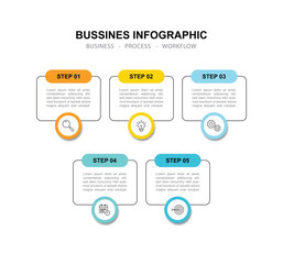 Business infographic template. 5 Step timeline journey. Process diagram, 5 options on white background