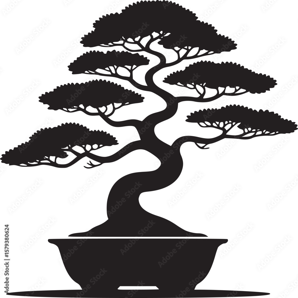 Aufkleber black bonsai tree vector silhouette graphic design element isolated on white background for print an