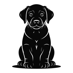 Fototapeta premium Minimalist vector illustration of Labrador Retriever puppy silhouette with oversized paws and floppy ears on gray background