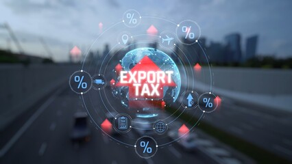 Global Export Tax Concept with Traffic Elements and Symbols Representing Tariffs and Taxation in...