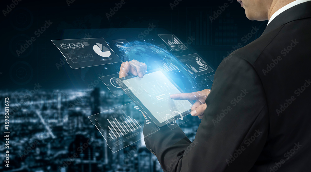 Poster real-time global data analytics dashboard visualizing insights from interconnected systems for decis