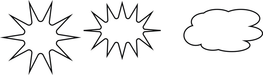 Art & Illcomic speech bubbles set on transparent background.Comic explosion speech icon set.Set of different scribble speech bubbles isolated.Retro empty comic speech bubbles set with black hustration