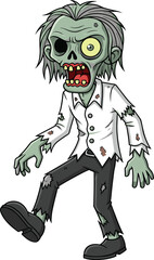 PrintCartoon zombie character illustration, scary undead monster with green skin, torn clothes, one eye, Halloween artwork for Adobe Stock